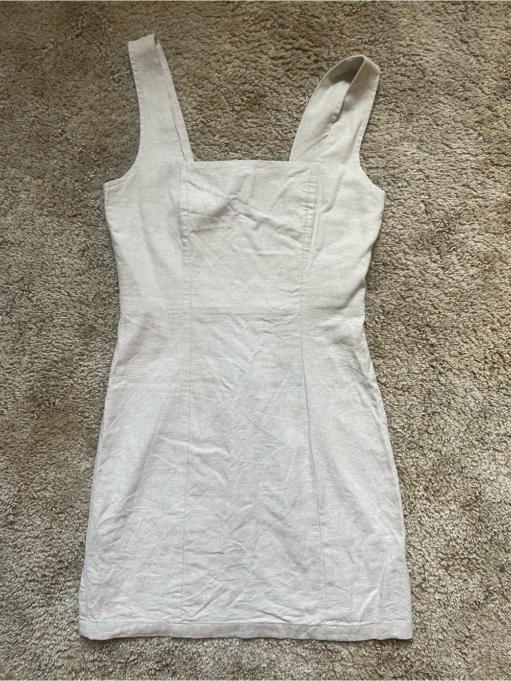 Old Navy Cream Square-Neck Mini Dress Size Small Tall Linen Blend Summer Vacay